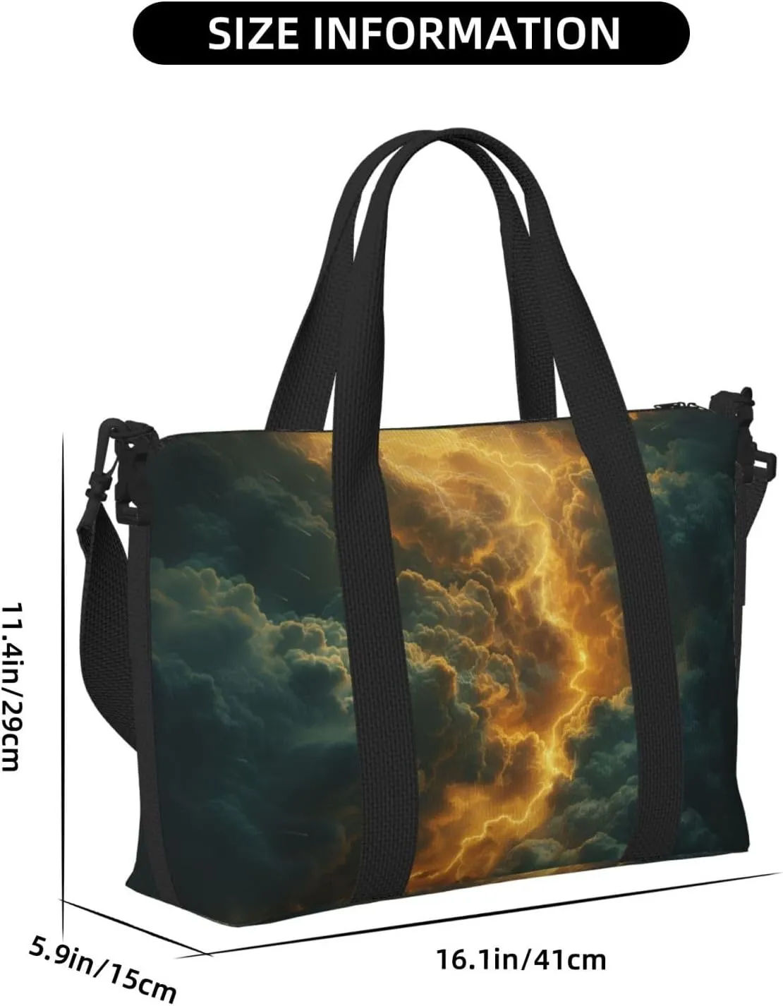 dramatic intense lightning strike print Travel Duffel Bag, Sports Tote Gym Bag, Swim Pool Bag Large Shoulder Tote Bag for Beach Weekender