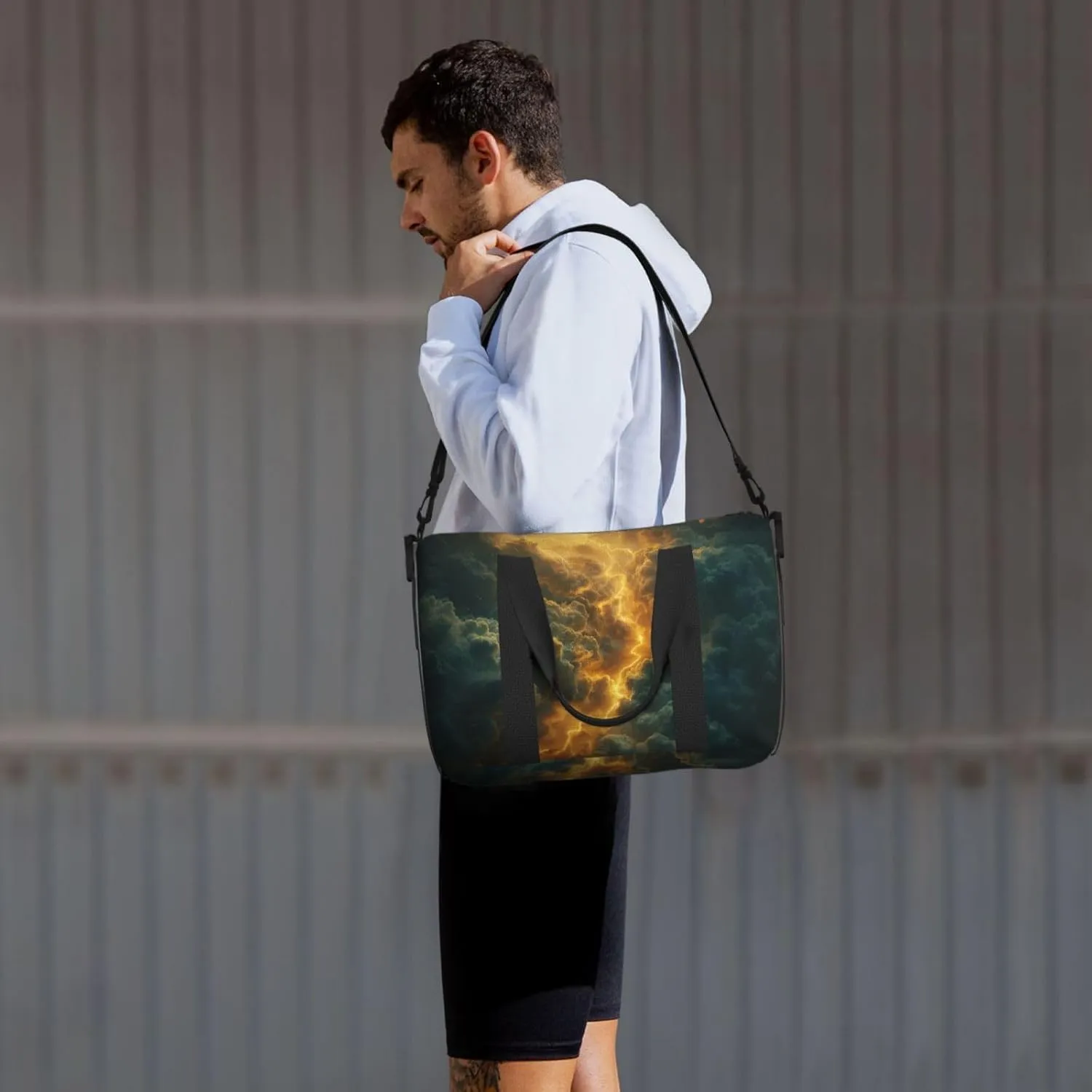 dramatic intense lightning strike print Travel Duffel Bag, Sports Tote Gym Bag, Swim Pool Bag Large Shoulder Tote Bag for Beach Weekender