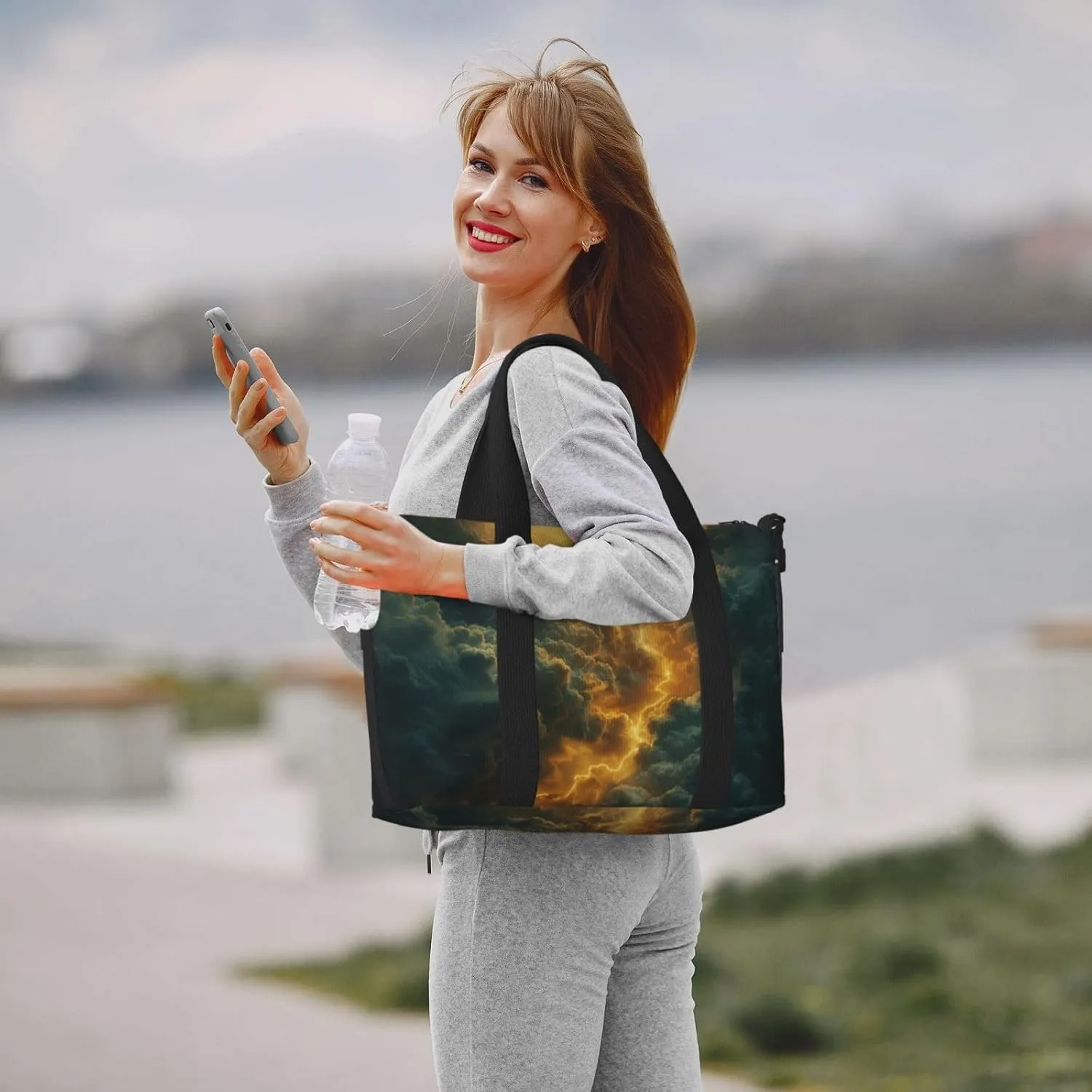 dramatic intense lightning strike print Travel Duffel Bag, Sports Tote Gym Bag, Swim Pool Bag Large Shoulder Tote Bag for Beach Weekender