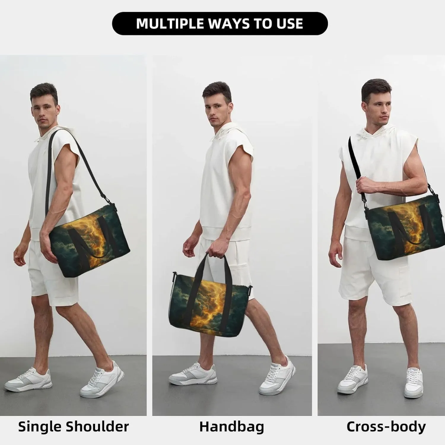 dramatic intense lightning strike print Travel Duffel Bag, Sports Tote Gym Bag, Swim Pool Bag Large Shoulder Tote Bag for Beach Weekender