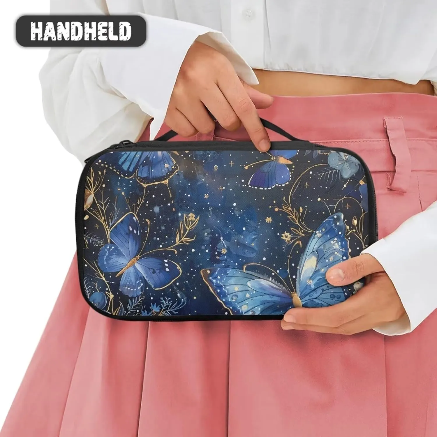 Dreamy Butterfly Cosmetic Bag with Divider to Hold Makeup Brushes Skincare Large Compartments Travel Toiletry Bag Carrying Case Organizer Birthday Gifts for Sisters Friends