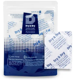 Dry & Dry 10 Gram [50 Packets] Silica Gel Packets, Desiccants - Rechargeable Fabric Silica Gel Packs, Silica Gel, Silica Packets, Desiccant Packs for Storage