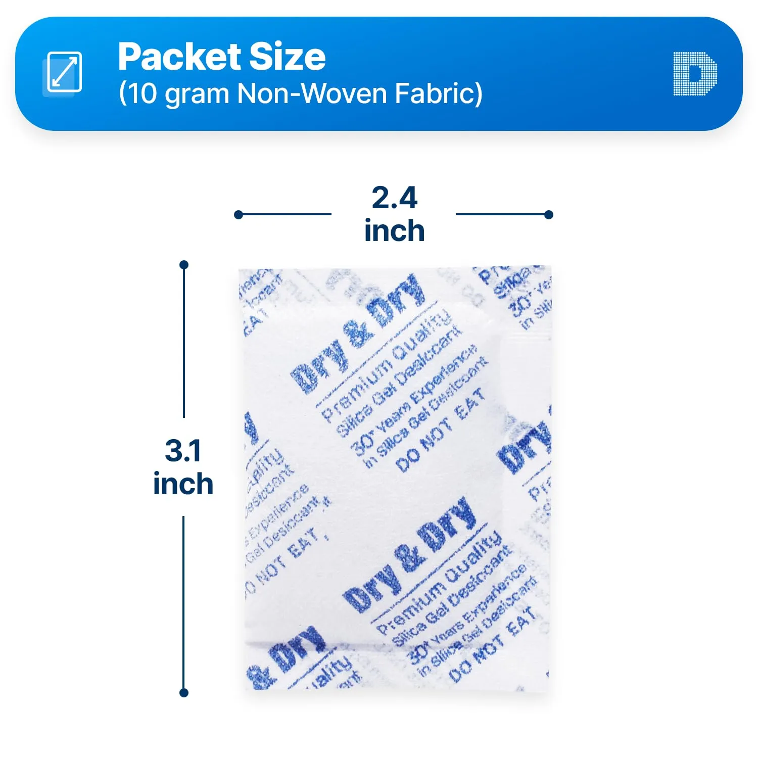 Dry & Dry 10 Gram [50 Packets] Silica Gel Packets, Desiccants - Rechargeable Fabric Silica Gel Packs, Silica Gel, Silica Packets, Desiccant Packs for Storage