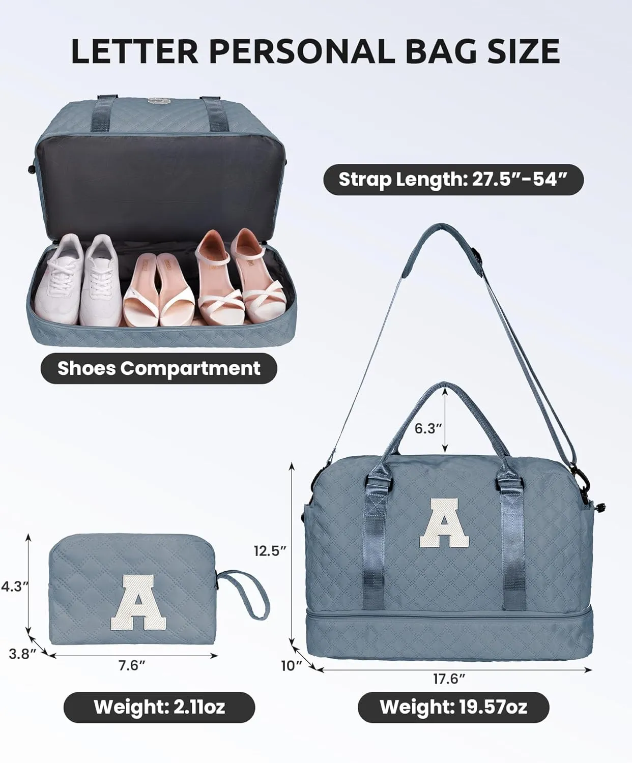 Duffle Bag for Women, Personalized Weekender Bag with Shoulder Strap, Girl Overnight Bag for Women Wet Pocket, Letter Travel Bag with Makeup Bag Gift for Friend Sister (Letter Y)
