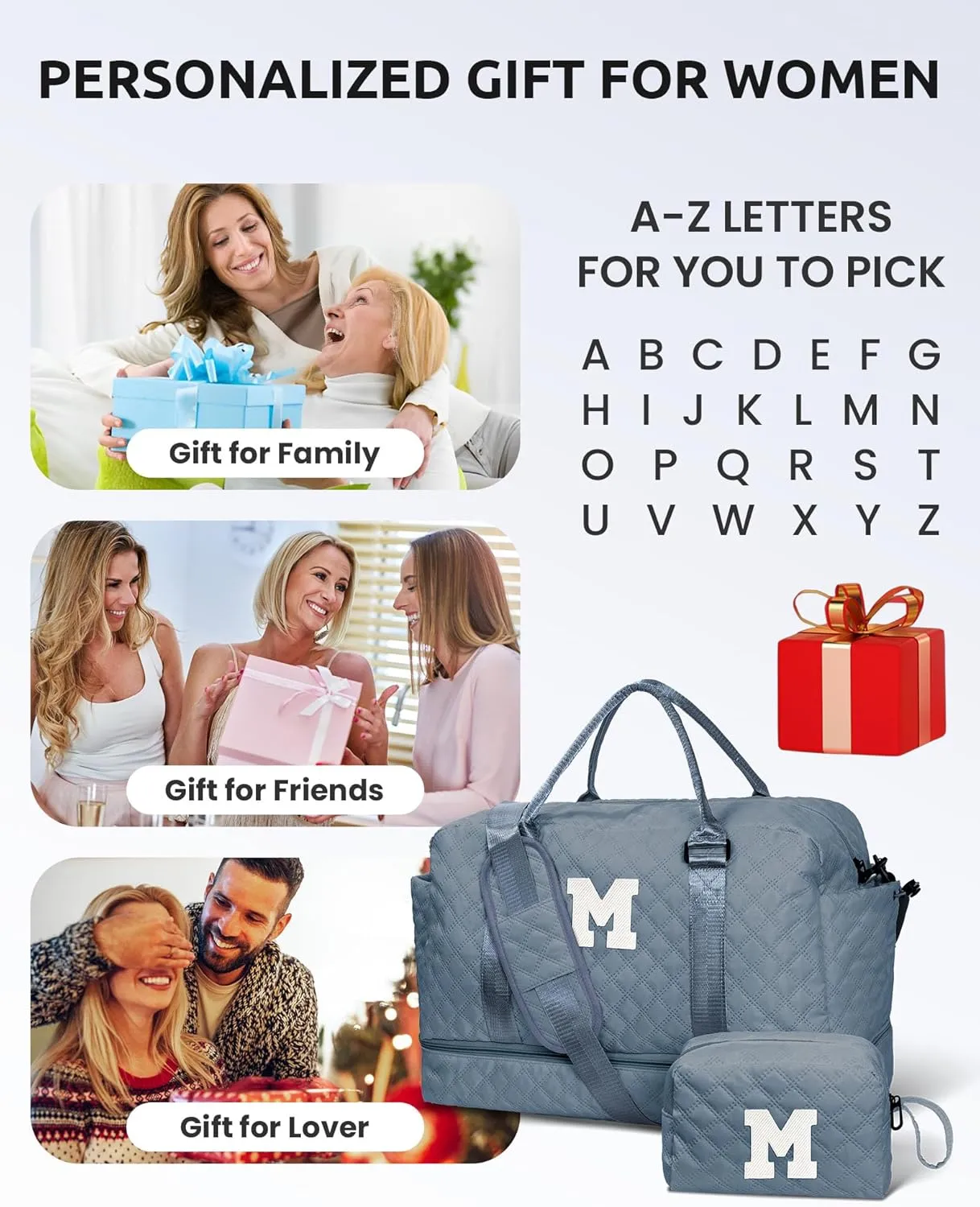 Duffle Bag for Women, Personalized Weekender Bag with Shoulder Strap, Girl Overnight Bag for Women Wet Pocket, Letter Travel Bag with Makeup Bag Gift for Friend Sister (Letter Y)