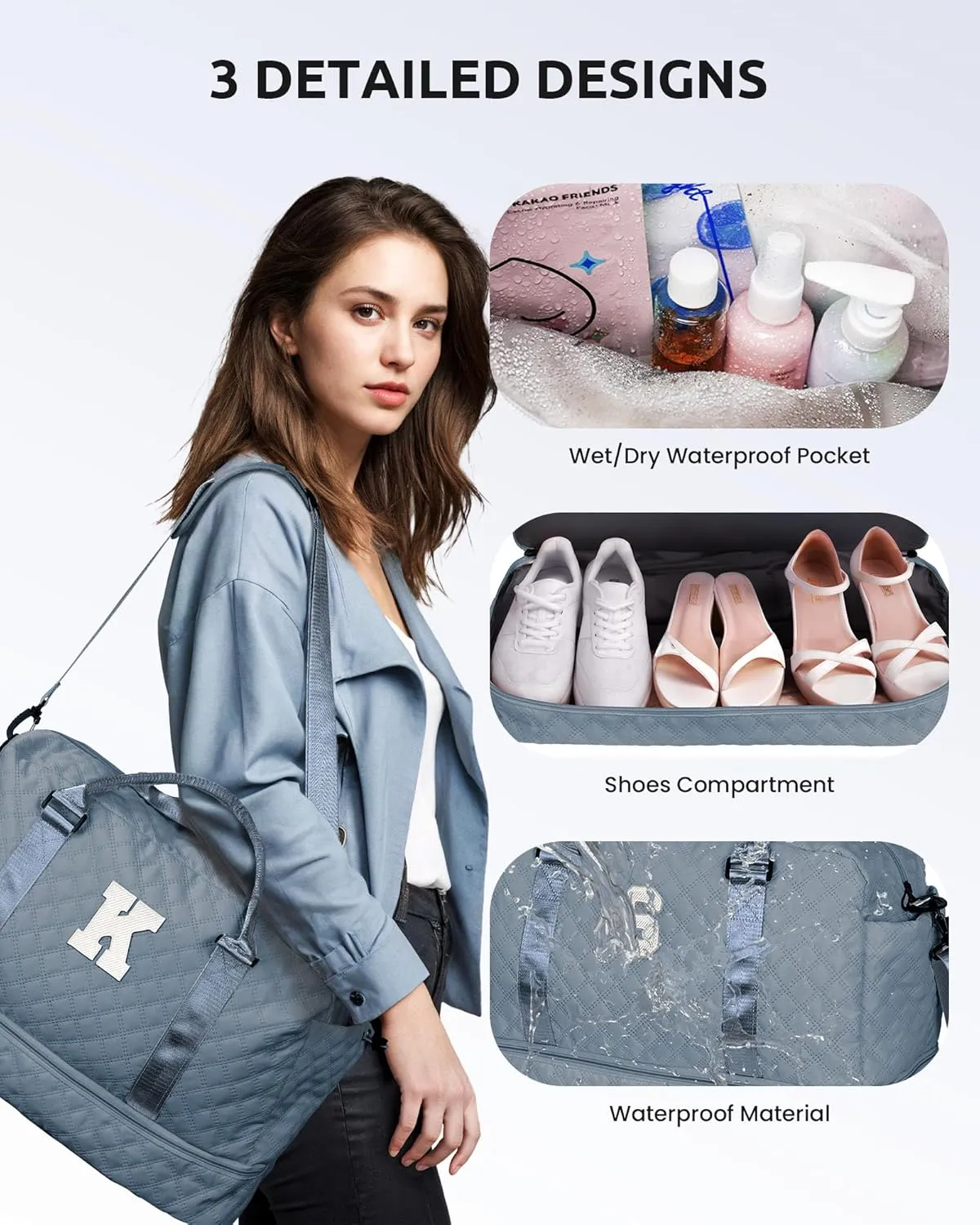 Duffle Bag for Women, Personalized Weekender Bag with Shoulder Strap, Girl Overnight Bag for Women Wet Pocket, Letter Travel Bag with Makeup Bag Gift for Friend Sister (Letter Y)