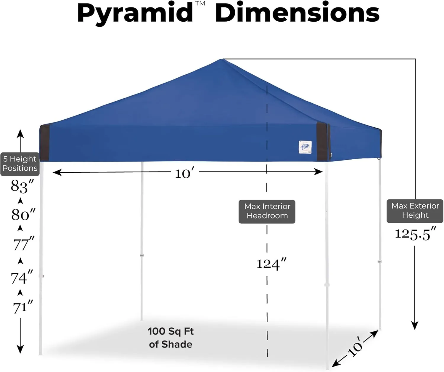E-Z UP Pyramid Instant Shelter Canopy, 10' x 10' with Wide-Trax Roller Bag & 4 Piece Spike Set, White