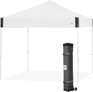 E-Z UP Pyramid Instant Shelter Canopy, 10' x 10' with Wide-Trax Roller Bag & 4 Piece Spike Set, White