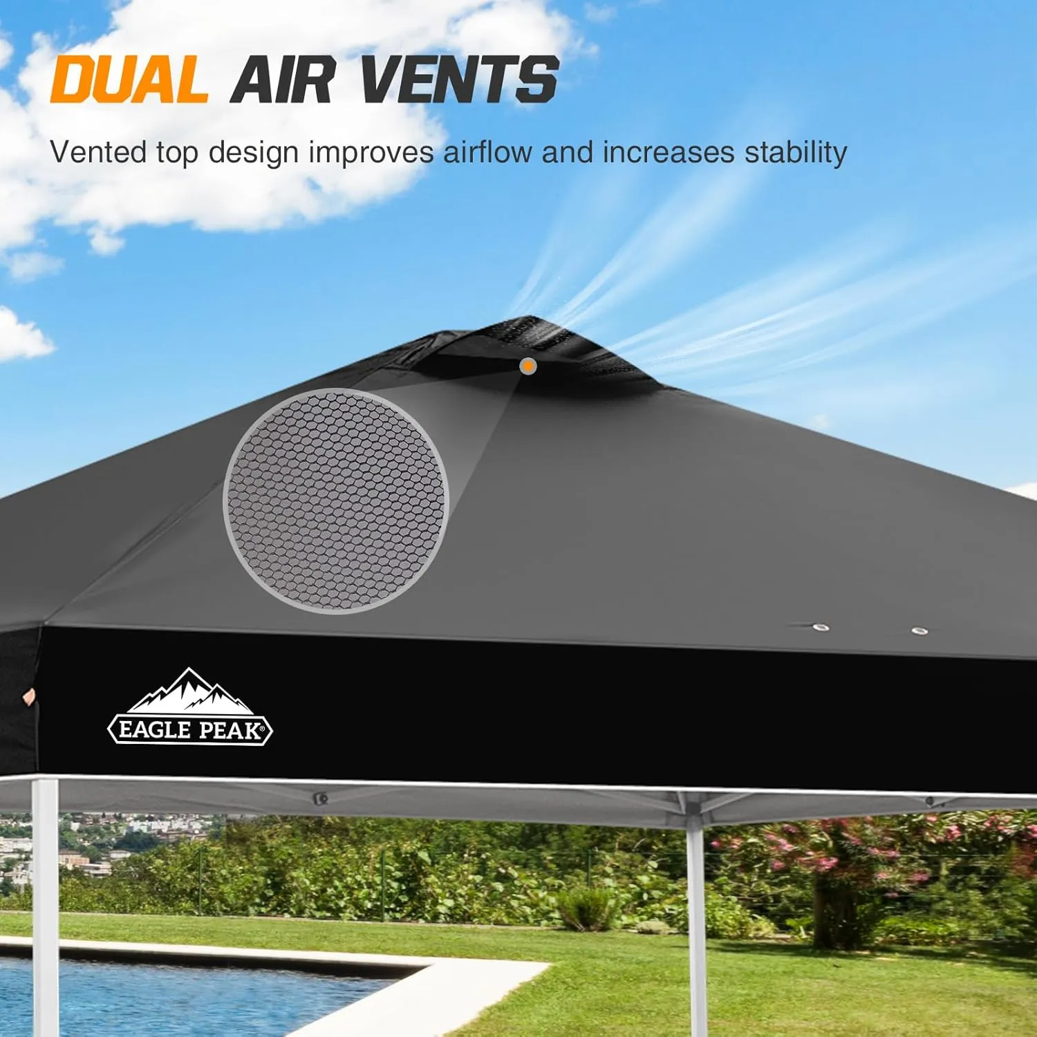 EAGLE PEAK Pop Up Canopy Tent with Wheeled Carry Bag, 8 Stakes, 4 Ropes, 4 Weight Bags, Easy Set Up Tent Canopy, 10x10 ft, 100sqft of Shade, Black