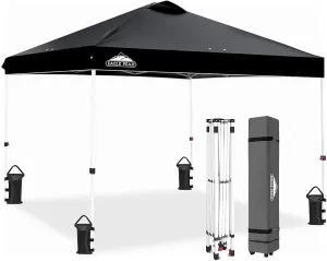 EAGLE PEAK Pop Up Canopy Tent with Wheeled Carry Bag, 8 Stakes, 4 Ropes, 4 Weight Bags, Easy Set Up Tent Canopy, 10x10 ft, 100sqft of Shade, Black