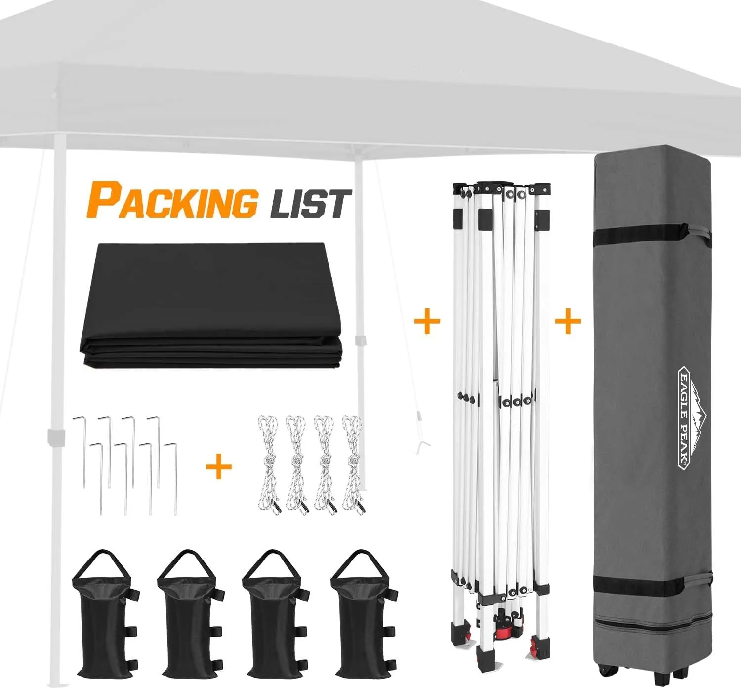 EAGLE PEAK Pop Up Canopy Tent with Wheeled Carry Bag, 8 Stakes, 4 Ropes, 4 Weight Bags, Easy Set Up Tent Canopy, 10x10 ft, 100sqft of Shade, Black