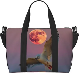 eagull flying Moon print Travel Duffel Bag, Sports Tote Gym Bag, Swim Pool Bag Large Shoulder Tote Bag for Beach Weekender