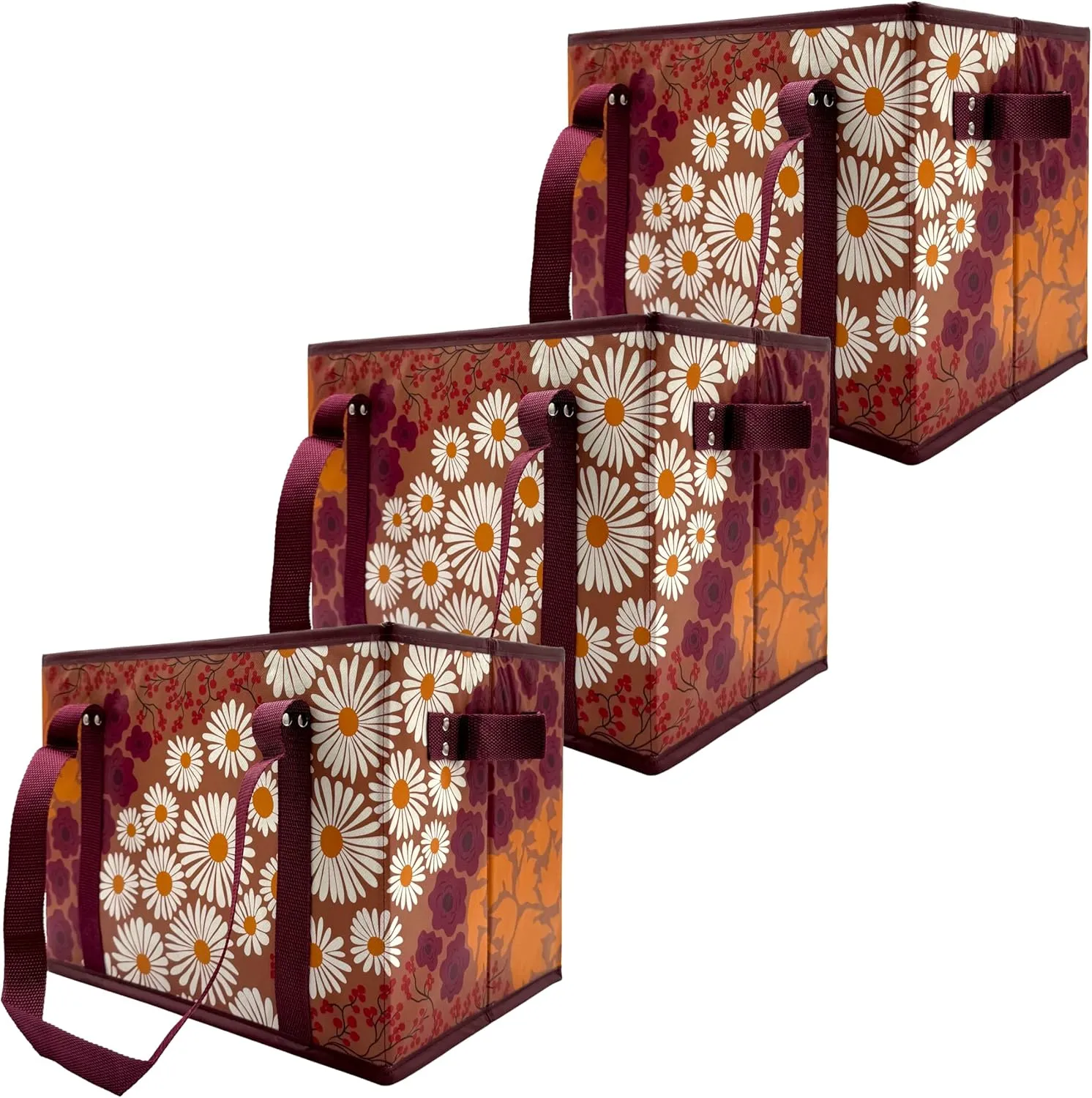 Earthwise Deluxe Collapsible Reusable Shopping Box Grocery Bag Set with Reinforced Bottom Bins Cubes (Set of 3)