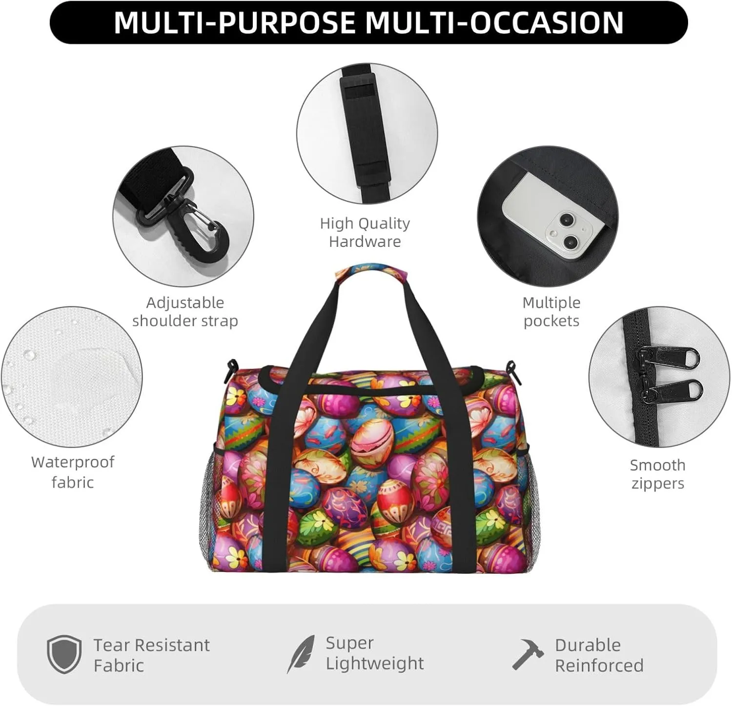 Easter Eggs Travel Weekender Overnight Bags Foldable Hand Travel Bag Sport Gym Duffel Bag For Men Women