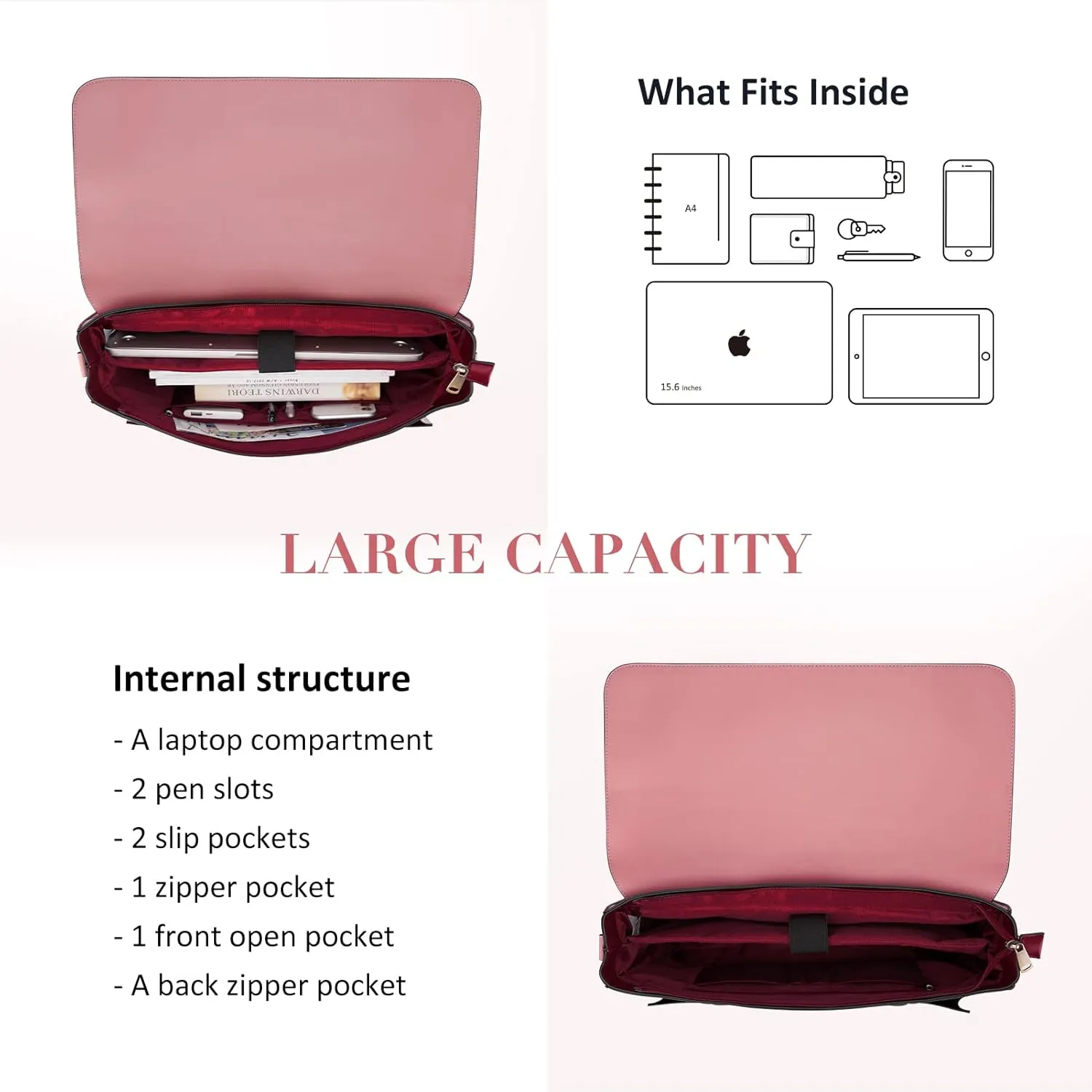 ECOSUSI Laptop Bag for Women Vegan Leather Messenger Bag Fashion Briefcase Backpack 15.6 inch Computer Satchel Bag