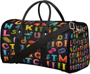 Education Letters Travel Duffel Bag for Women Men, Colorful Alphabets Sport Tote Gym Bag Foldable Weekender Overnight Bag Waterproof Carry On Luggage Bag