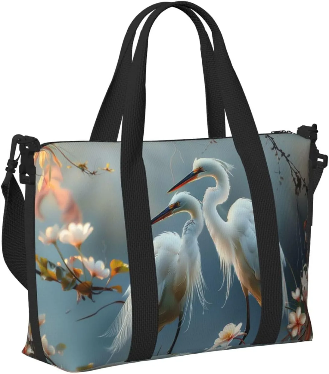 Egret couple print Travel Duffel Bag, Sports Tote Gym Bag, Swim Pool Bag Large Shoulder Tote Bag for Beach Weekender