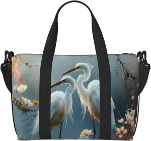 Egret couple print Travel Duffel Bag, Sports Tote Gym Bag, Swim Pool Bag Large Shoulder Tote Bag for Beach Weekender
