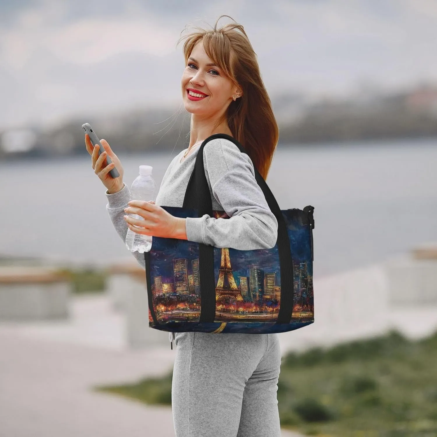 Eiffel Tower art print Travel Duffel Bag, Sports Tote Gym Bag, Swim Pool Bag Large Shoulder Tote Bag for Beach Weekender