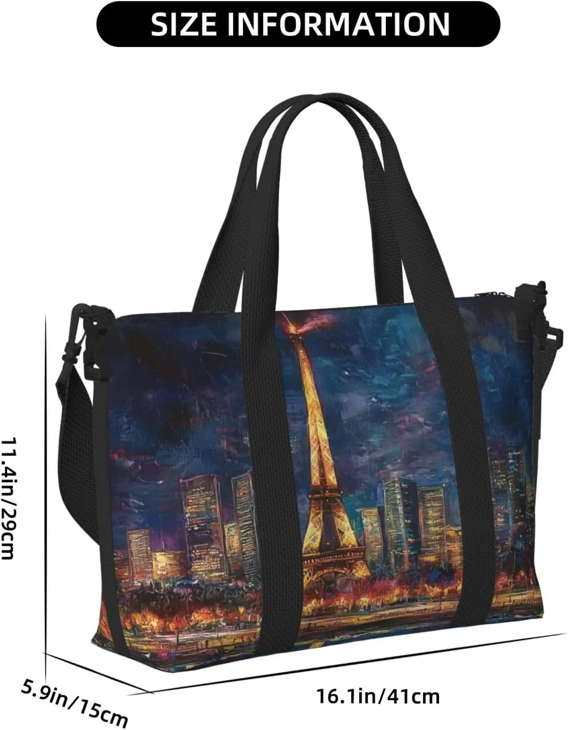 Eiffel Tower art print Travel Duffel Bag, Sports Tote Gym Bag, Swim Pool Bag Large Shoulder Tote Bag for Beach Weekender