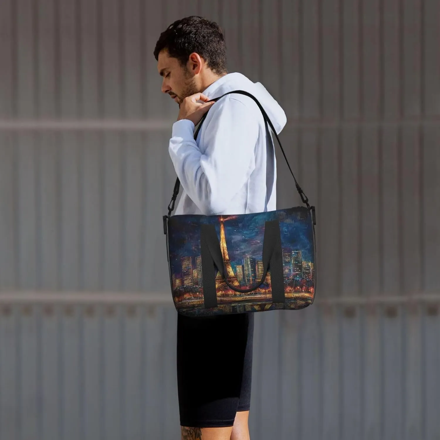 Eiffel Tower art print Travel Duffel Bag, Sports Tote Gym Bag, Swim Pool Bag Large Shoulder Tote Bag for Beach Weekender