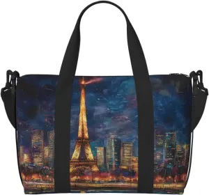 Eiffel Tower art print Travel Duffel Bag, Sports Tote Gym Bag, Swim Pool Bag Large Shoulder Tote Bag for Beach Weekender