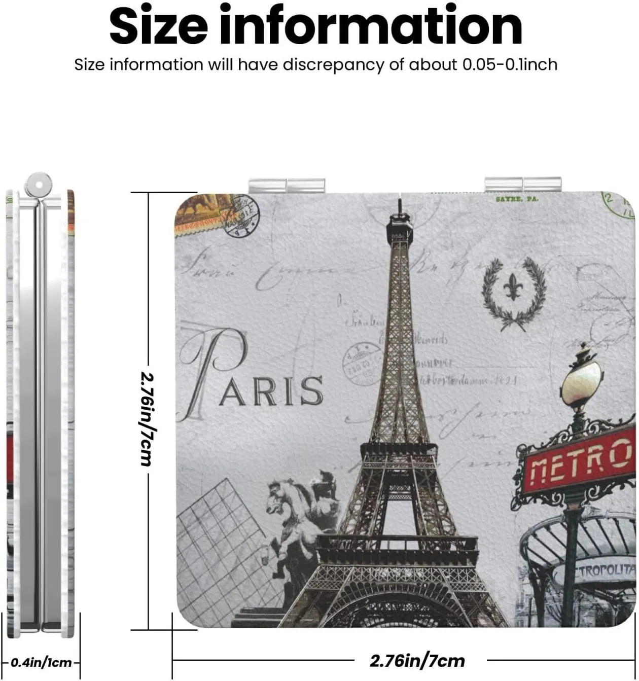 Eiffel Tower French Post Metro Women Small Pocket Makeup Mirror Compact Portable Folding Handheld Makeup Mirror