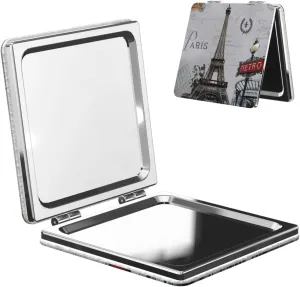 Eiffel Tower French Post Metro Women Small Pocket Makeup Mirror Compact Portable Folding Handheld Makeup Mirror
