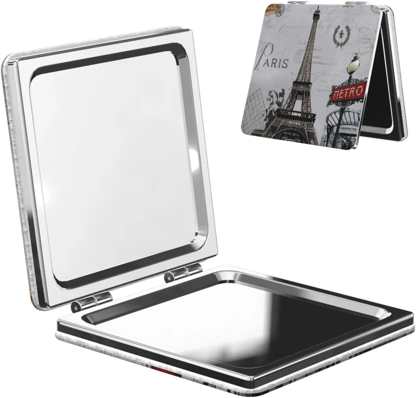 Eiffel Tower French Post Metro Women Small Pocket Makeup Mirror Compact Portable Folding Handheld Makeup Mirror