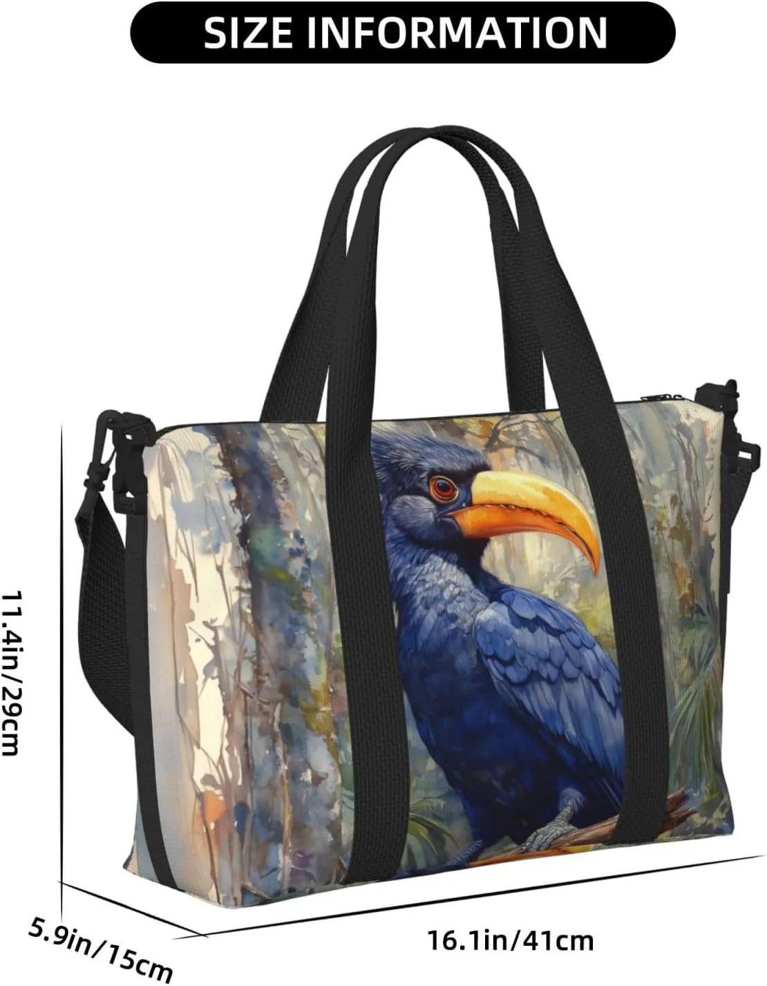 elegant black and blue print Travel Duffel Bag, Sports Tote Gym Bag, Swim Pool Bag Large Shoulder Tote Bag for Beach Weekender
