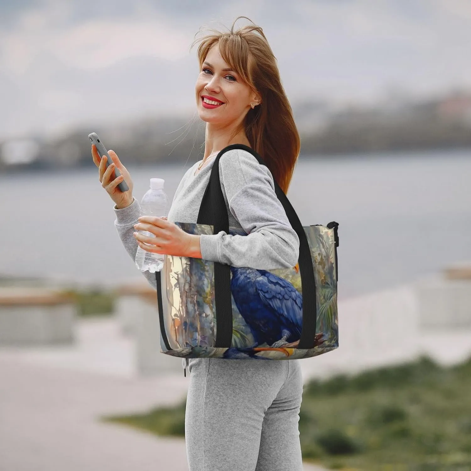 elegant black and blue print Travel Duffel Bag, Sports Tote Gym Bag, Swim Pool Bag Large Shoulder Tote Bag for Beach Weekender