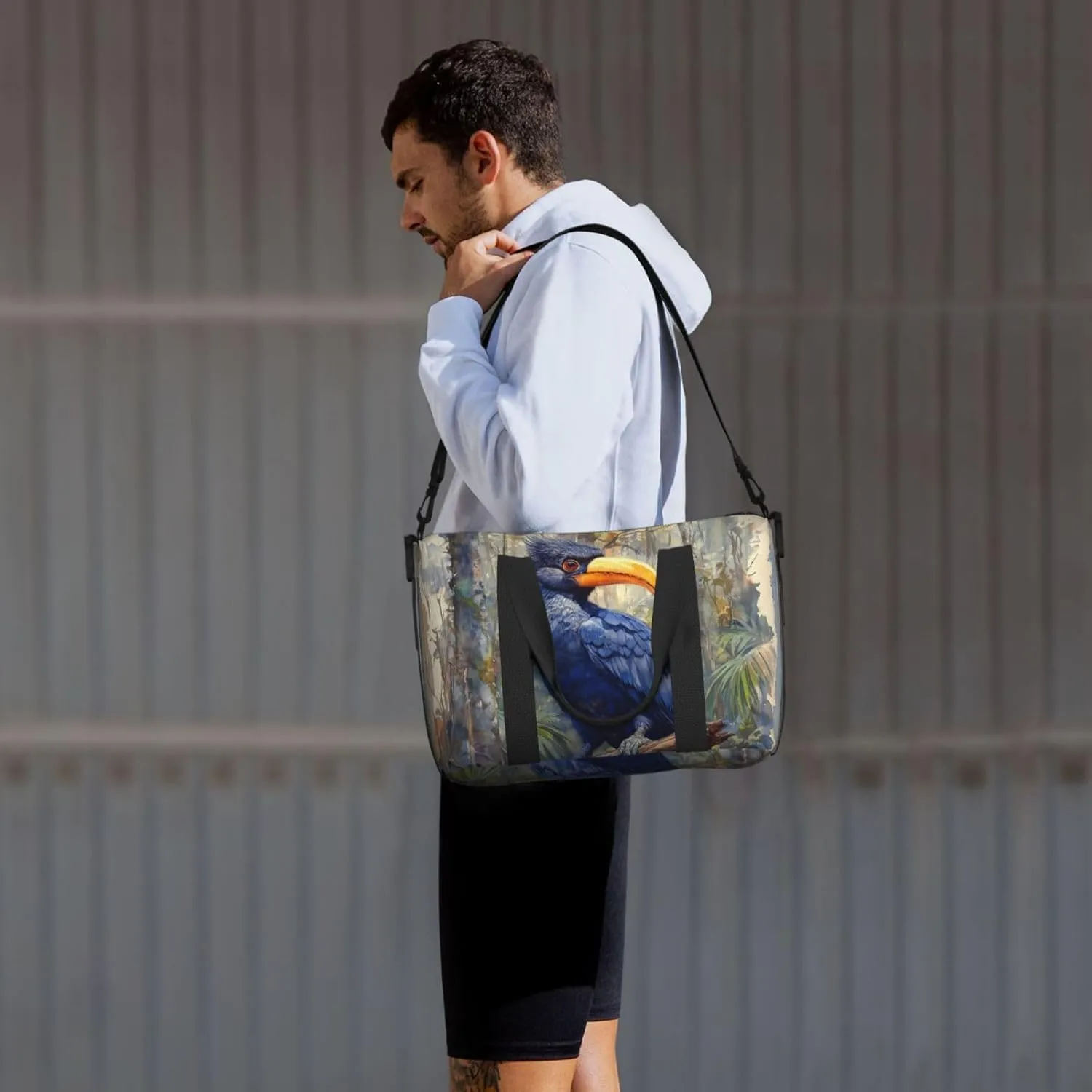 elegant black and blue print Travel Duffel Bag, Sports Tote Gym Bag, Swim Pool Bag Large Shoulder Tote Bag for Beach Weekender