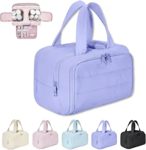 Elouva Toiletry Bag, Cureaway Travel Cosmetic Bag, Cureaway Toiletry Bag, Curetoaway Large Capacity Wide-Open Travel Cosmetic Bag, Waterproof Portable Pouch Open Flat Toiletry Bags for Women(Purple)