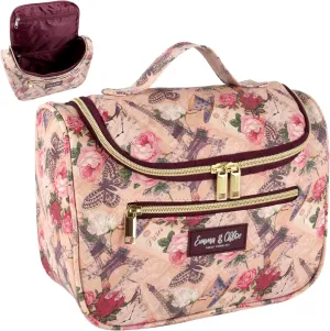 Emma & Chloe Large Cosmetic Case Makeup Organizer, Toiletry Bag for Women | 4 Section Waterproof Travel Make Up Organizing Bags (Pretty in Paris)