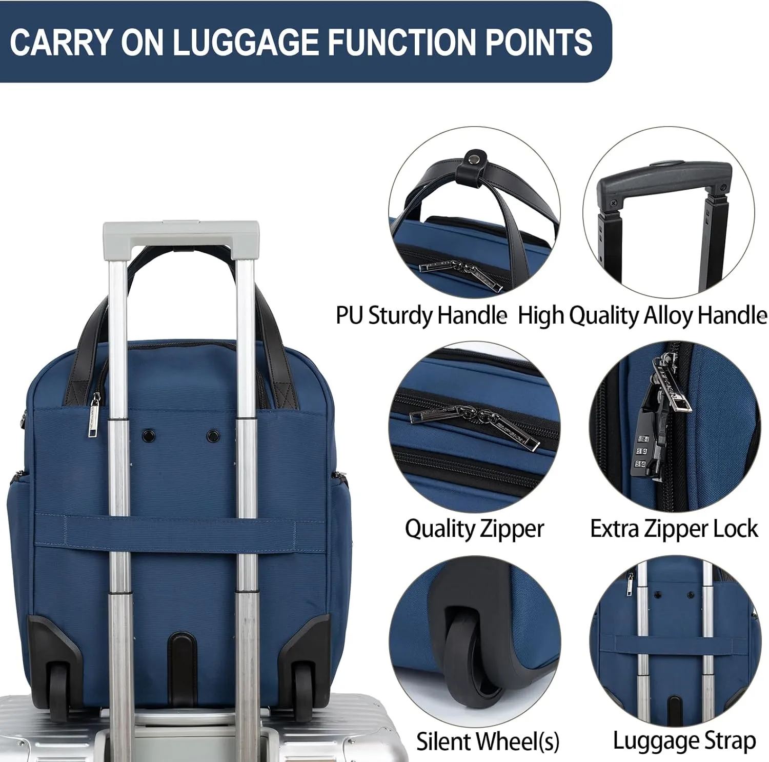 EMPSIGN Underseat Carry On Wheeled - 16" Carry on Bag with Wheels Multi-functional Lightweight Rolling Bag Overnight Weekender Small Suitcase for Women Men Travel Business, Haze Blue