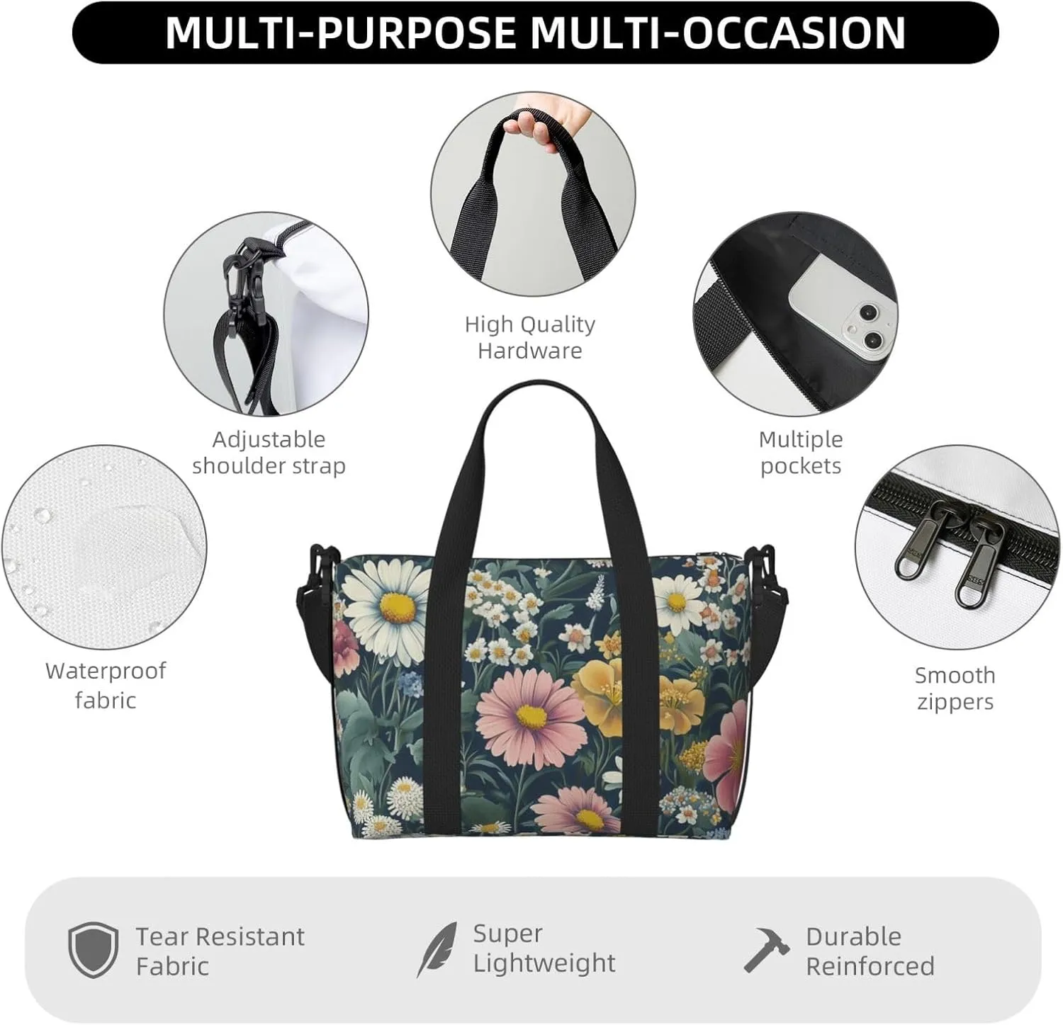 English garden art print Travel Duffel Bag, Sports Tote Gym Bag, Swim Pool Bag Large Shoulder Tote Bag for Beach Weekender