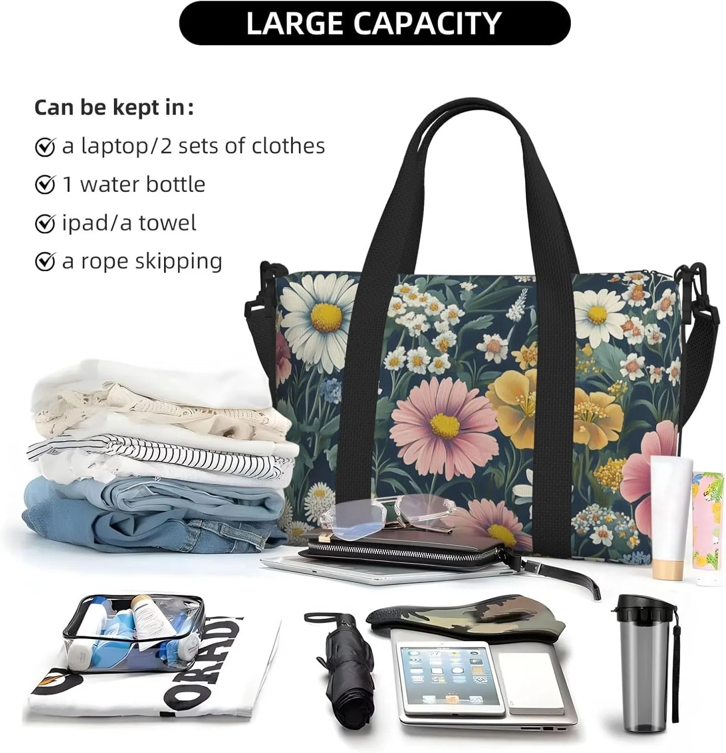 English garden art print Travel Duffel Bag, Sports Tote Gym Bag, Swim Pool Bag Large Shoulder Tote Bag for Beach Weekender