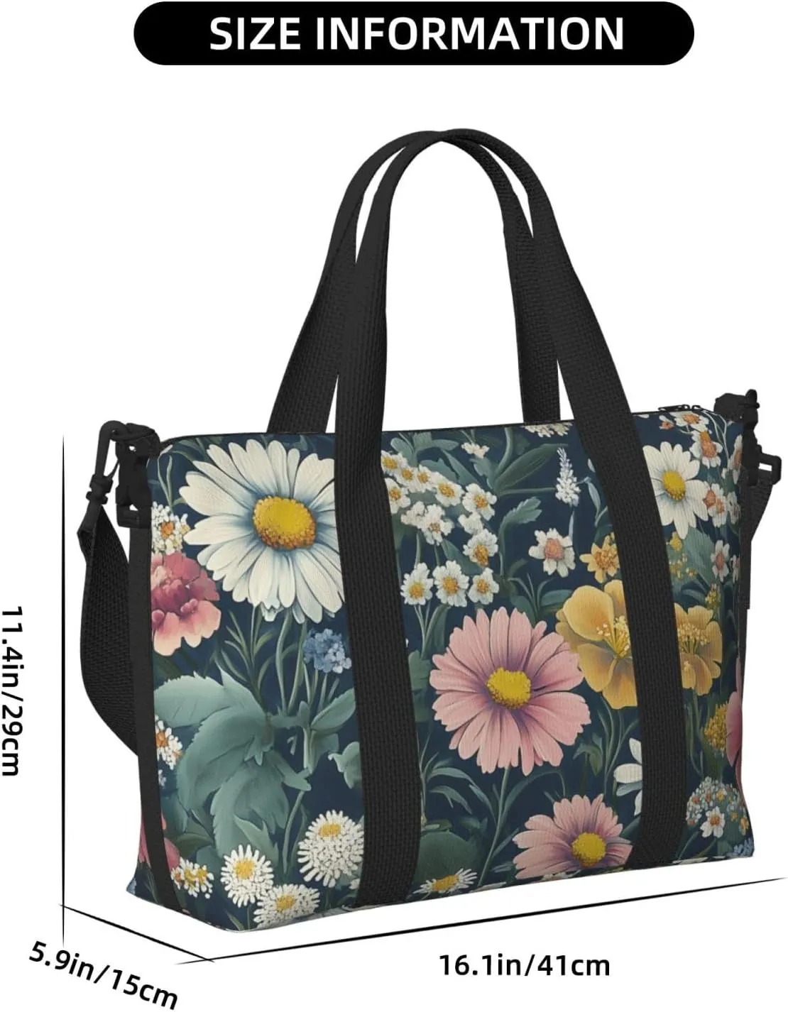 English garden art print Travel Duffel Bag, Sports Tote Gym Bag, Swim Pool Bag Large Shoulder Tote Bag for Beach Weekender