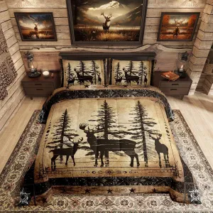 Erosebridal Rustic Deer Comforter Set Farmhouse Cabin Bedding Set Queen Western Woodland Wildlife Bedding Comforter Sets for Kids Boys Adults Men Black Retro Country Animal Quilt Duvet 3 Pcs