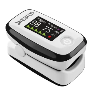 ESPOO Pulse Oximeter with 20 Memory, Oxygen Monitor Fingertip 4 Color TFT Display(SPO2), Alarm & Brightness Adjustable, Batteries & Lanyard Include(White&Black)