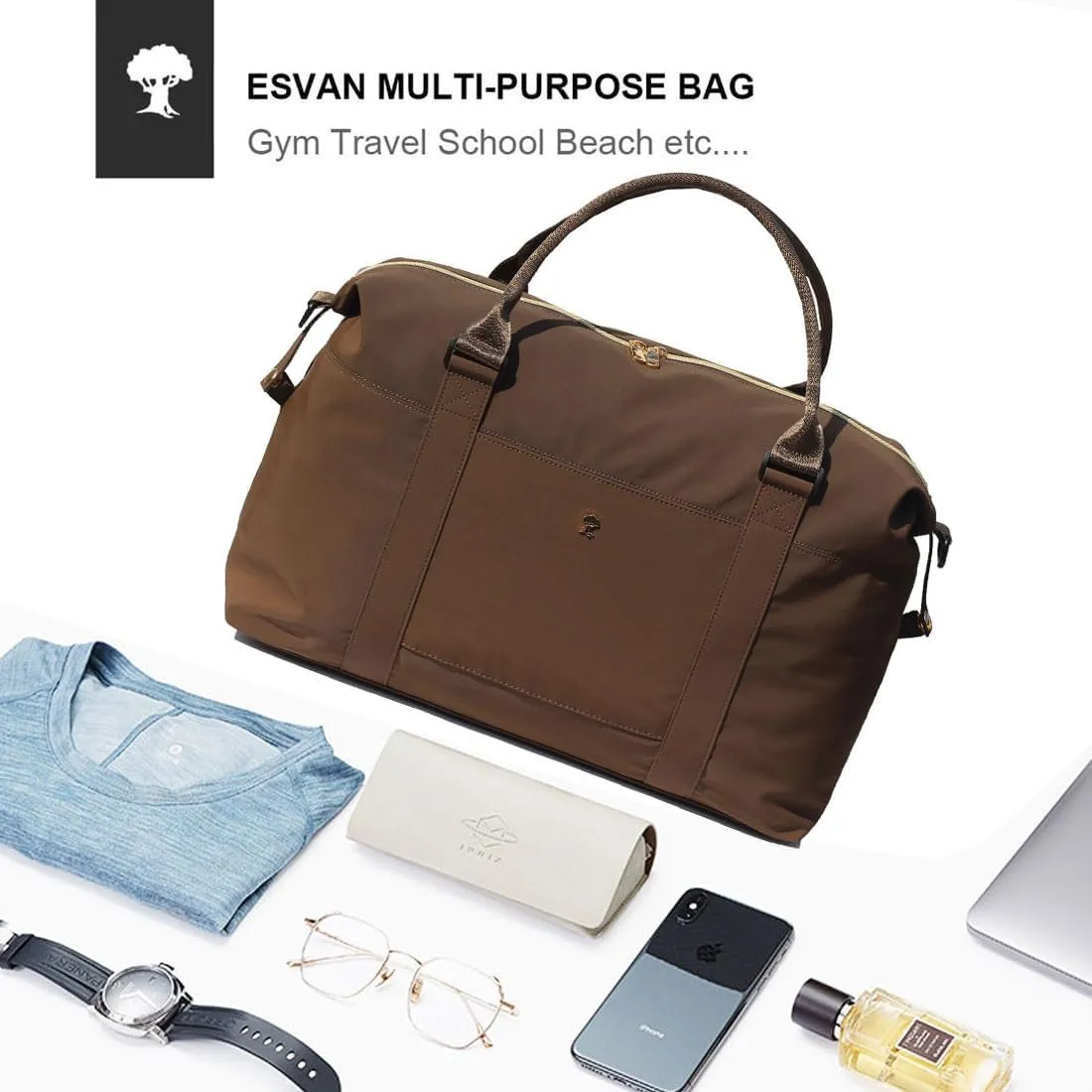 ESVAN Travel Tote Duffel Gym Bag,Weekender Overnight Carry-on Tote Crossbody Bag with Wet Pocket and Trolley Sleeve Upgraded