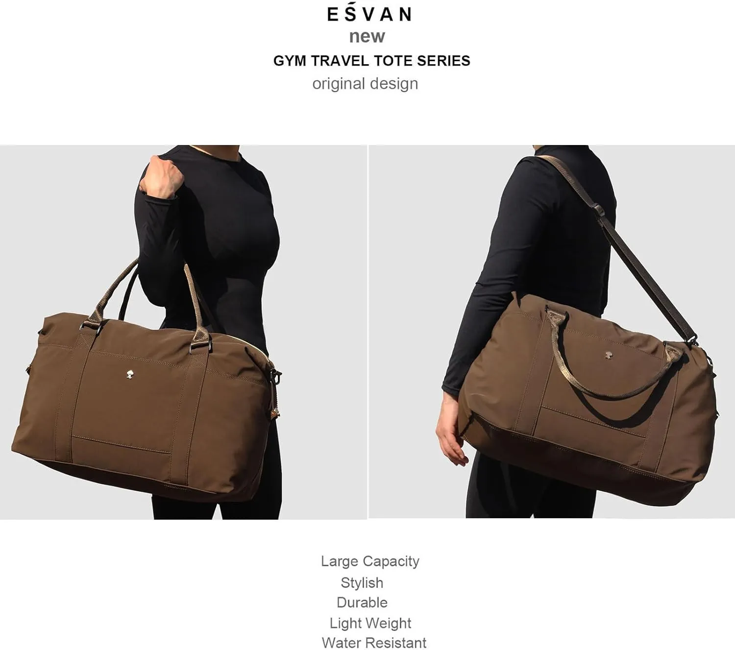 ESVAN Travel Tote Duffel Gym Bag,Weekender Overnight Carry-on Tote Crossbody Bag with Wet Pocket and Trolley Sleeve Upgraded