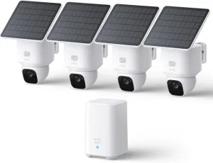 eufy Security SoloCam E30, 4-Cam Kit, Security Cameras Wireless Outdoor, Solar Camera Outdoor Wireless, 360° Pan, AI Tracking, 2K Clarity, No Monthly Fee