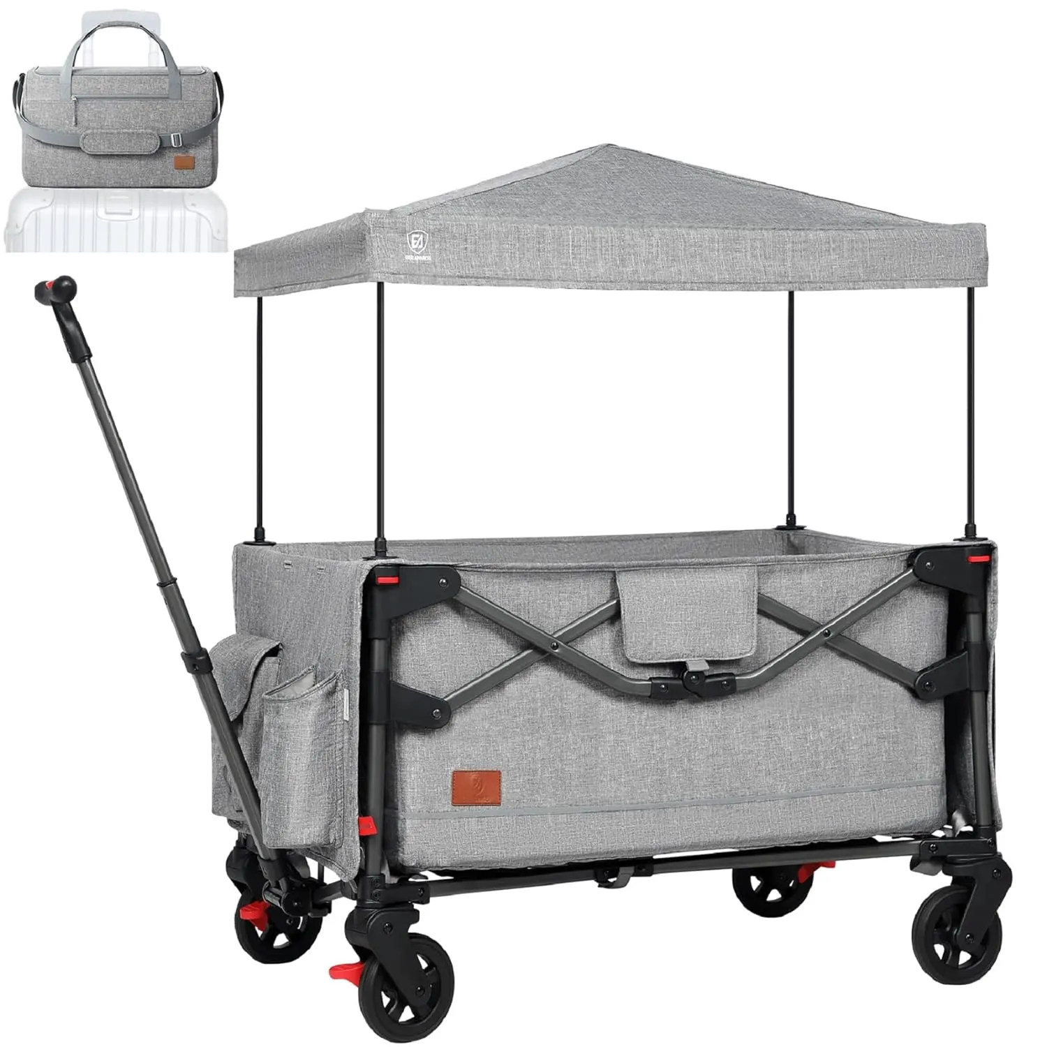 EVER ADVANCED Foldable into Bag Travel Wagon Stroller for 2 Kids & Cargo, Collapsible Toddler Wagon with Removable Canopy, Adjustable 5-Point Harness, Lightweight Carry-on Stroller for Airplane