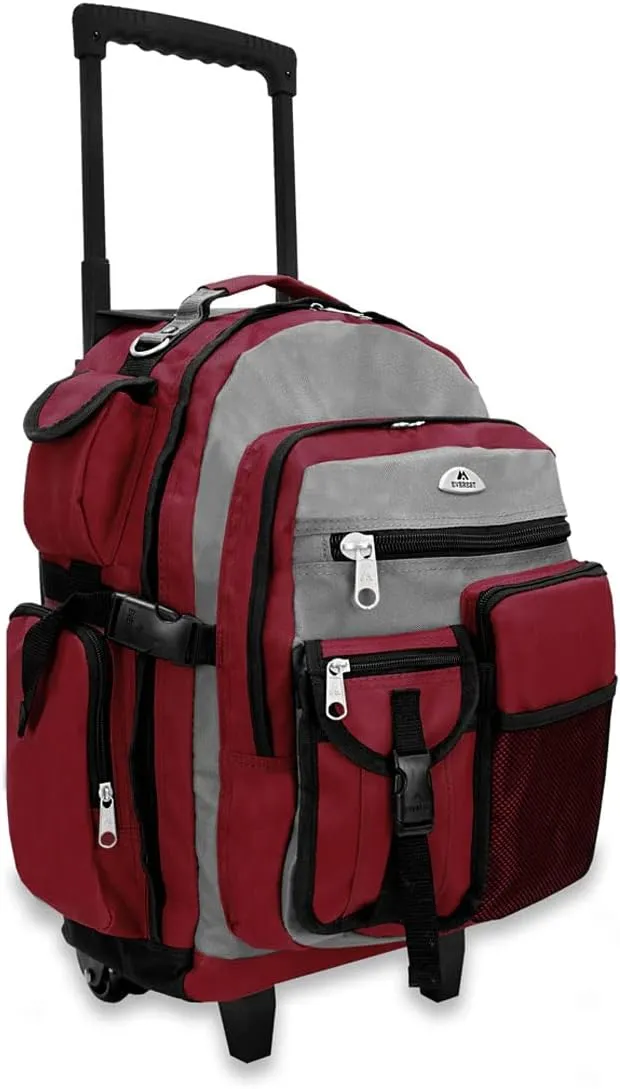 Everest 5045 Deluxe Wheeled Backpack, Burgundy, One Size