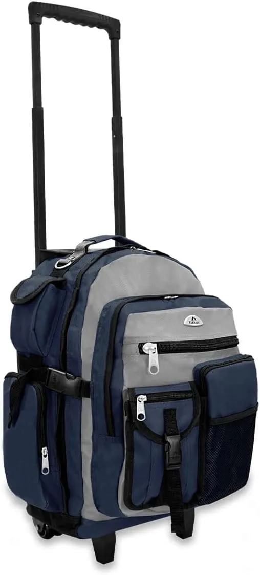 Everest Deluxe Wheeled Backpack, Navy/Gray/Black, One Size
