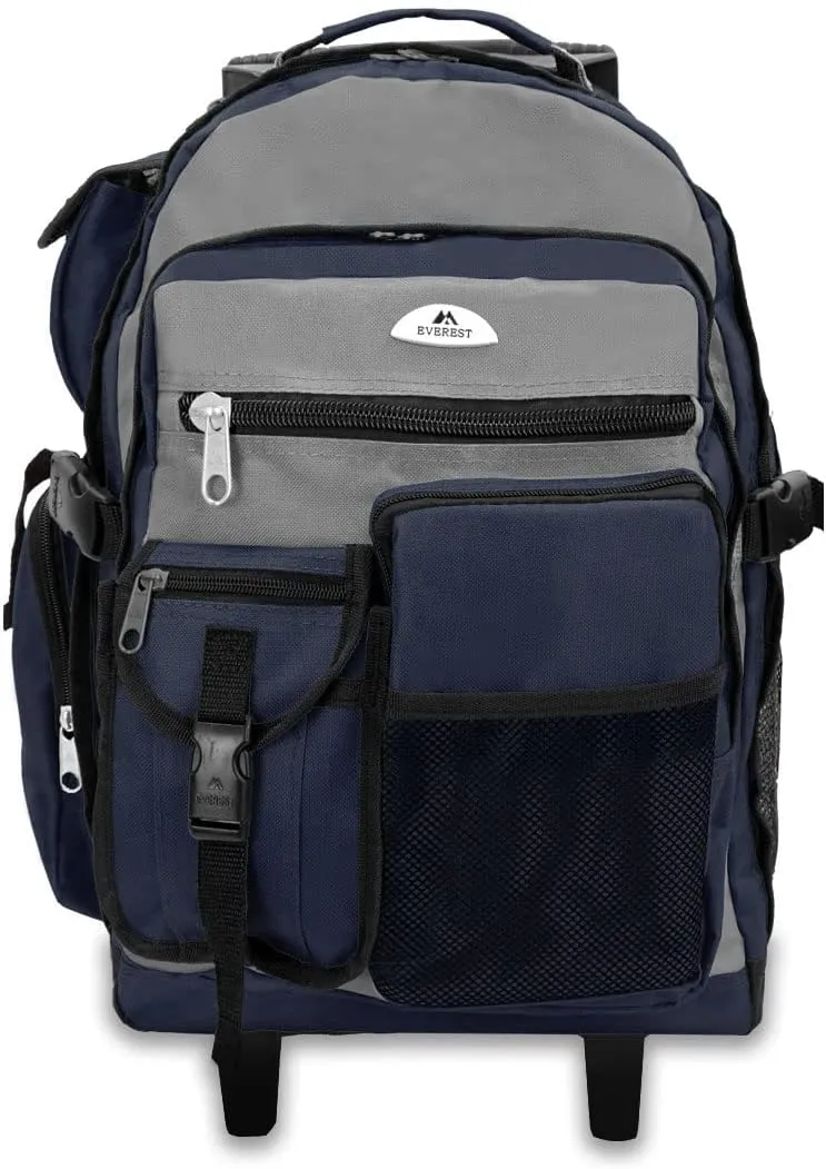 Everest Deluxe Wheeled Backpack, Navy/Gray/Black, One Size