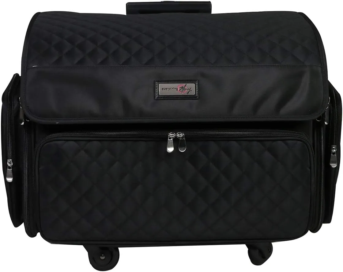 Everything Mary 4 Wheels Collapsible Deluxe Sewing Machine Storage Case, Black - Rolling Trolley Carrying Bag for Brother, Singer