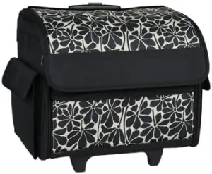 Everything Mary Collapsible Rolling Sewing Machine Tote - Premium Polyester Construction - Universal Fit - Portable with Dual Wheels and Telescoping Handle - Large Black Floral