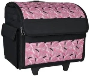 Everything Mary Collapsible Rolling Sewing Machine Tote - Premium Polyester Construction - Universal Fit - Portable with Dual Wheels and Telescoping Handle - Pink Abstract
